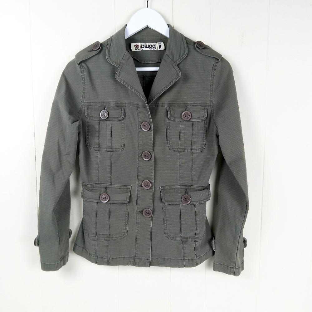 Plugg Women's Jacket Size M Green Utility Chore Pockets Y2K Grunge Ripstop
